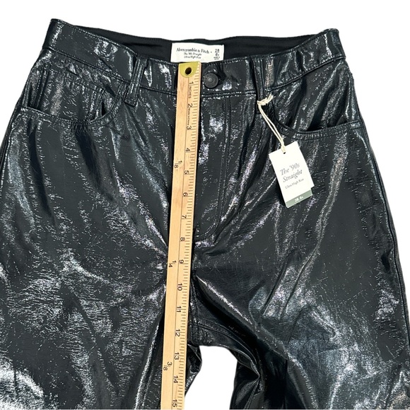 Abercrombie & Fitch Black Vegan Patent Leather 90s Straight Ultra High Rise Pant - Picture 9 of 14